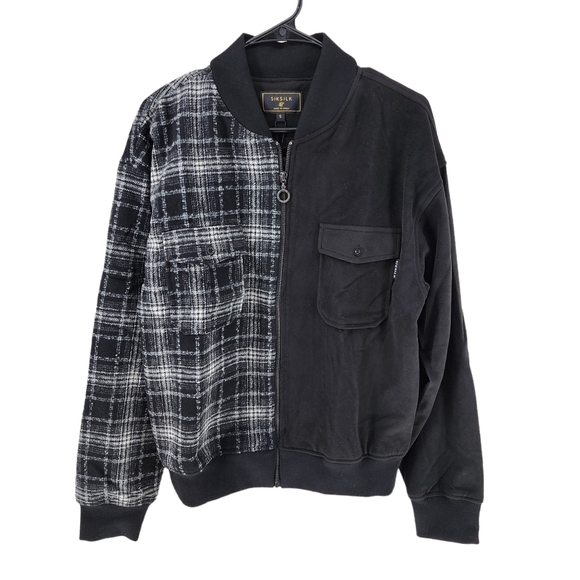 Siksilk Men's Half & Half Spliced Full-Zip Bomber Jacket - S - Picture 2 of 8